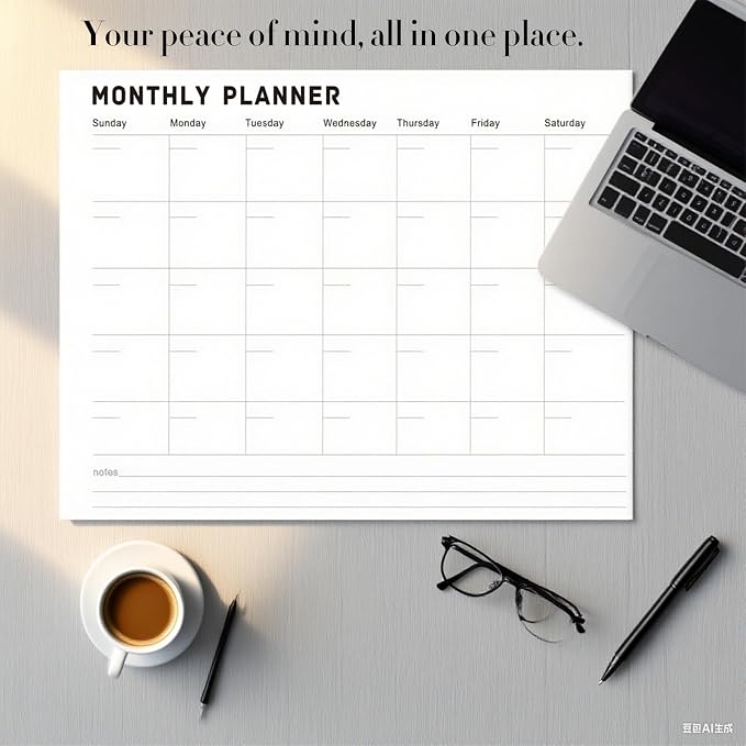 Monthly Planner Notepad - Undated 52 Sheets Desk Calendar, A4 (8"x11") Planning Pad for Office, Home, School, Fitness, Meal & Project Organization