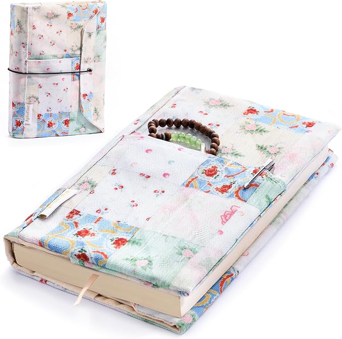 Aplufine Adjustable Fabric Book Cover with Elastic Band, Washable Reusable Book Sleeve for Hardcover Books, Textbooks, Novels & Journals, Book Protector with Pocket & Bookmark,Book Gift