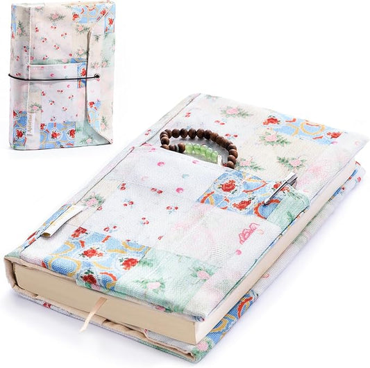 Aplufine Adjustable Fabric Book Cover with Elastic Band, Washable Reusable Book Sleeve for Hardcover Books, Textbooks, Novels & Journals, Book Protector with Pocket & Bookmark,Book Gift
