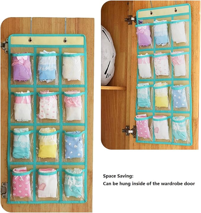 2 Pcs Classroom Pocket Chart Cell Phone Organizer Calculator Holder Over The Door Hanging Storage for Sock Underwear Jewelry with 12 Clear Pockets (Beige)