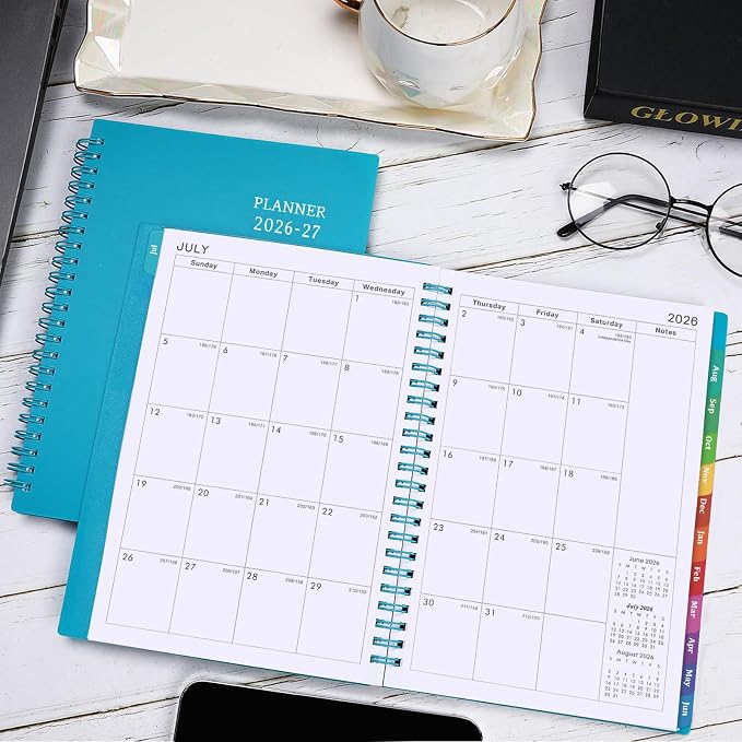 Planner 2026-2027 - Weekly & Monthly Planner, Jul 2026-Jun 2027, Academic Planner 26-27, 6.4"×8.5", Tabs, Thick Paper, Twin-Wire Binding, Back Pocket, Inspirational Quotes for Office Home School