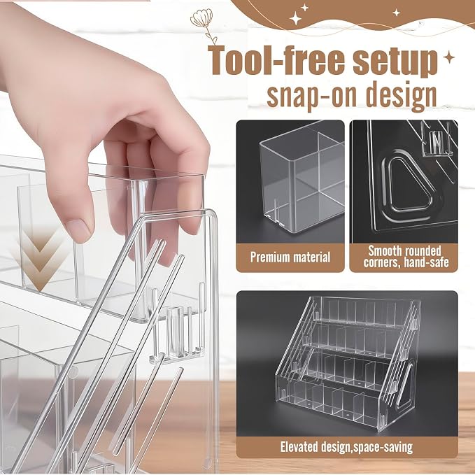 Acrylic Bookmark Display Stand with Divided Pockets, Portable Sticker Holder Tiered Display Stand, Clear Desk Organizer for Home, Retail or Craft Fair Use(20 Pockets, 4 Tier)
