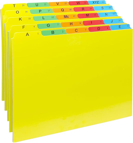 Iconikal A-Z Alphabetical Hanging File Folder Guide Dividers, Heavyweight 5 Color Coded Tabs, Letter Size 1/5 Cut Positions, Heavy Duty Office Organizers 5 Tabs Across