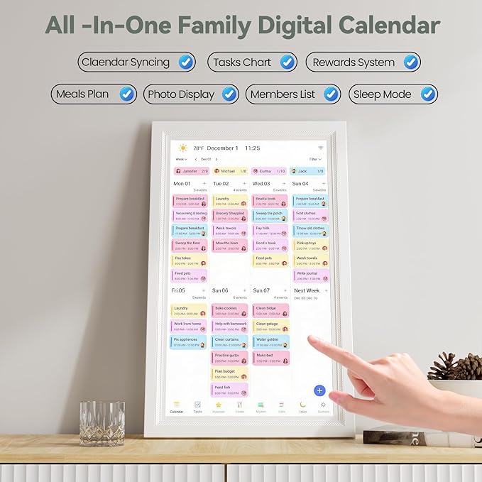 Digital Calendar, 15.6-Inch Smart WiFi Electronic Calendar & Chore Chart, Meal Planner, IPS Touch Screen HD Display for Family Schedules &Digital Picture Frame, Share Moments Instantly from Anywhere