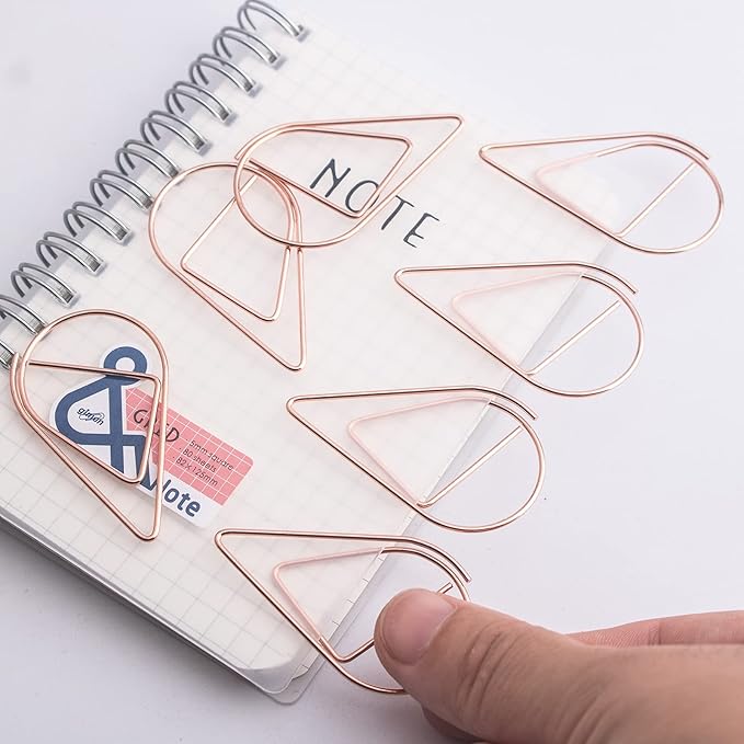70 Pieces Rose Gold Cute Paper Clips Large, VENCINK Smooth Stainless Steel Drop-Shaped Wire Paperclips for Office Supplies Wedding Women Girls Kids Students Paper Work