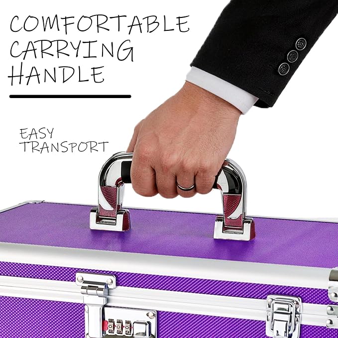 File Storage Cabinet for Legal Size Hanging File Folders, Suspension File Holder, Document Organizer Filing Lockbox in Office and Home with Combination Lock and 10-pack Hanging Files (Purple, Legal)