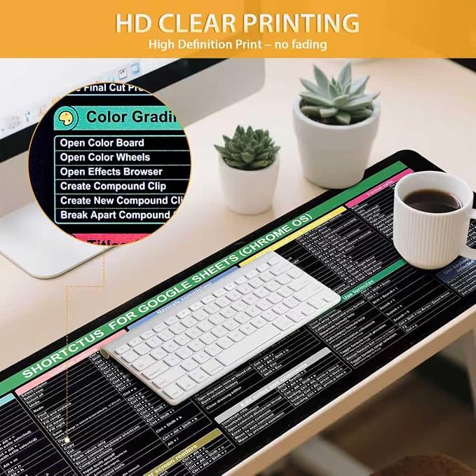 Mouse Pad with Shortcuts for Google Sheets Cheat Sheet Mousepad - Chrome OS,Large Size XL Gaming Pad for Mouse and Keyboard, High Definition Printing, Stitching,Washable, Anti Slip