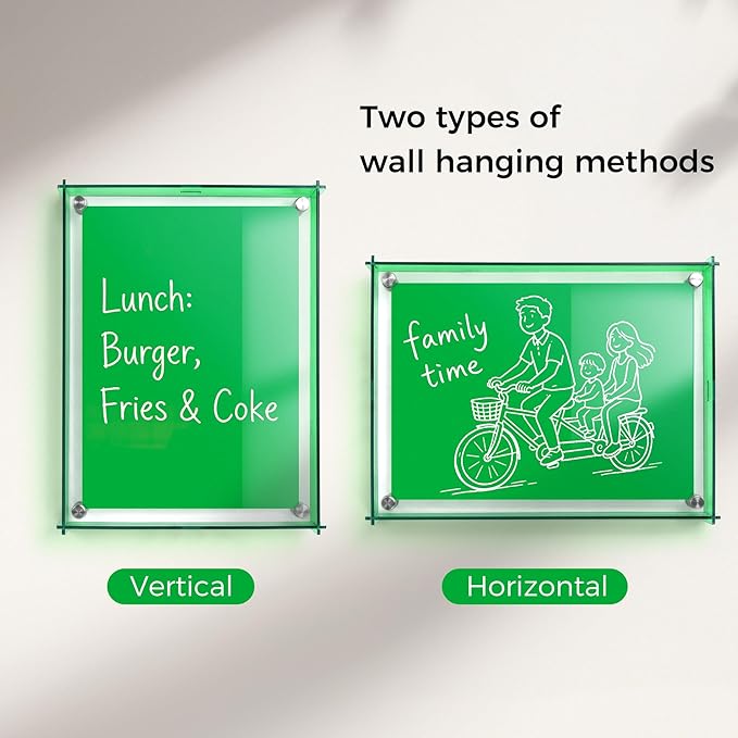 TOWON 9x12 Inch Green Acrylic Dry Erase Board & Photo Frame, Wall Mount Writing Remind Board with Slide-Lock Design for Home Office, Kitchen and Dorm Décor | 4 Dual-Tip Markers and Double-Sided Eraser