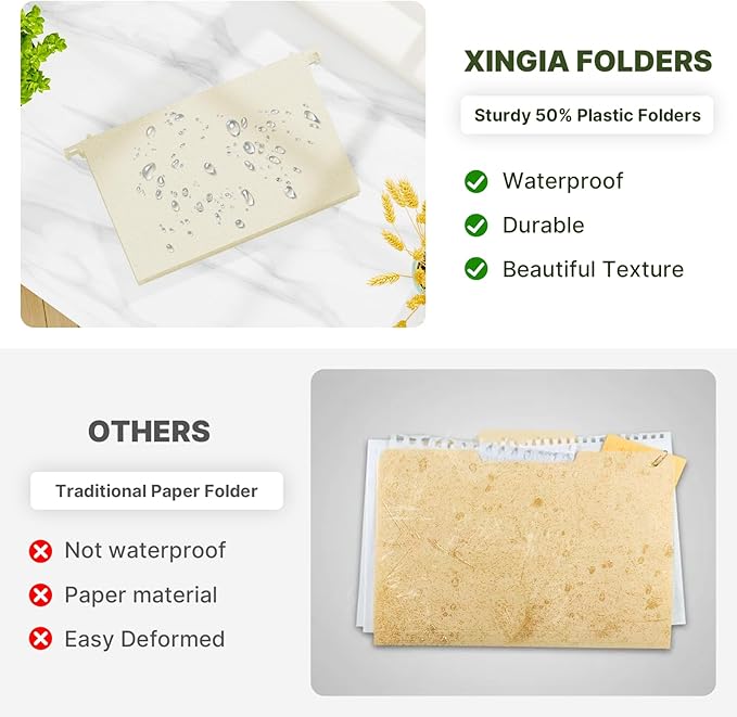XINGIA Extra Capacity Hanging File Folders Legal Size,Heavy Duty 3 Inch Expansion File Folders Hanging with Tabs, 6 Pack Wheat Straw Hanging Folders for Filing Cabinet,Plastic File Organizer Folders