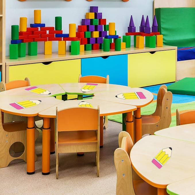 Whaline 12Pcs Pencil Dry Erase Dots Removeable Vinyl Sticker Spots Yellow Pink Pencil Shape Dry-Erase Board Stickers for Whiteboards Desks Wall Teaching Supplies