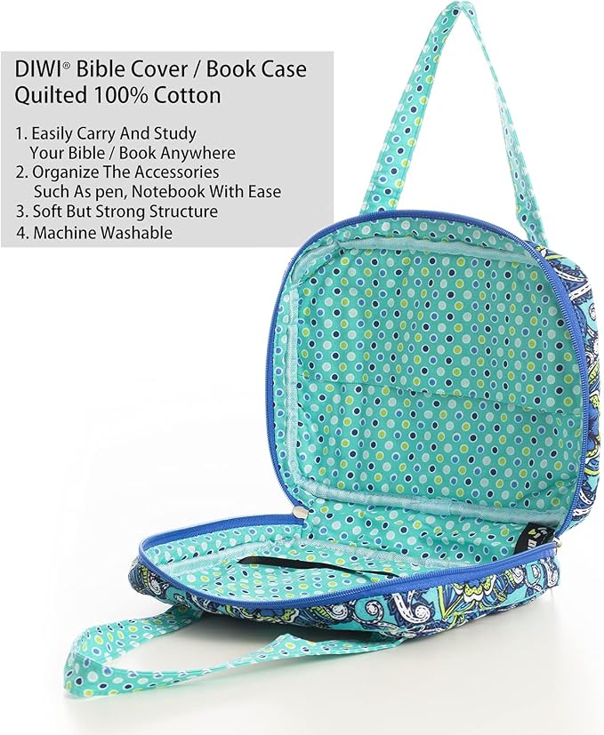 DIWI Quilted Bible Cover Large 10x7x2.75, Blue, Morning Glory