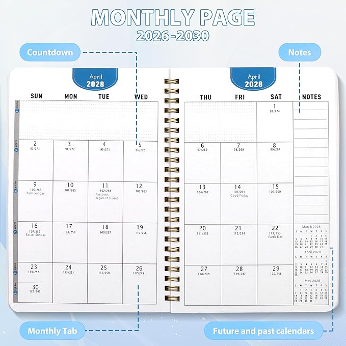2026-2030 Monthly Planner - 5 Years Monthly Planner with Calendar from Jan 2026 to Dec 2030, 60 Months Schedule Organizer, A5 Size Spiral Bound Notepad Planners with to Do List