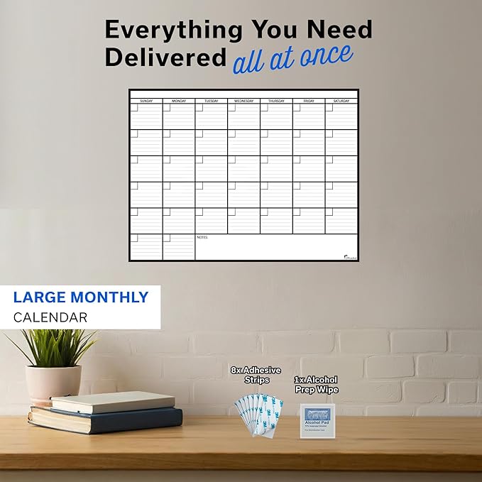 Large Dry Erase Calendar for Wall, 36x48, Large Wall Calendar Dry Erase, Big White Board for Office, Home & School, Giant Erasable Whiteboard, Jumbo Monthly Undated Reusable White Board Planner