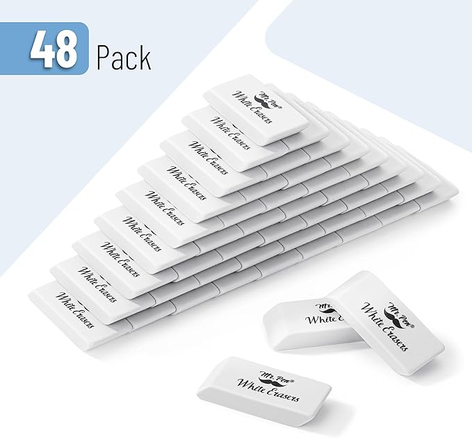 Mr. Pen- White Pencil Eraser, 48 Pack, Large Latex Free Block Erasers Bulk for School, Office, Art Sketching, Homework, Exams, Clean Smudge-Free Correction