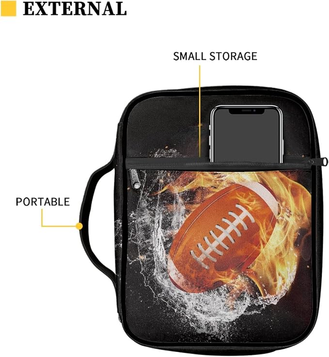 Coldinair Fire Water Rugby Print Bible Cover,Carrying Book Case Church Bag Bible Bags with Handle and Zippered Pocket,Gifts for Men Teens Kids