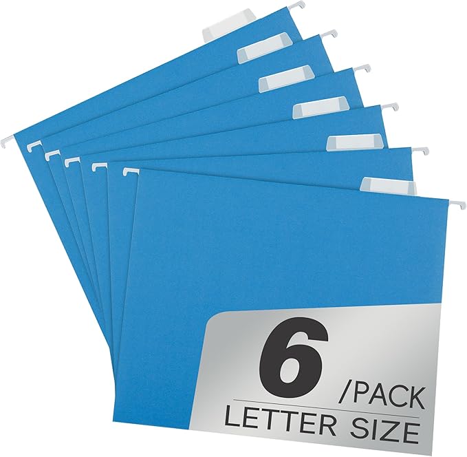 pmybupo Blue 6 Pack Hanging Colored Folder File Cabinet Organizer Letter Size 1/5 Cut Adjustable Label Decoration Home Office School Classroom