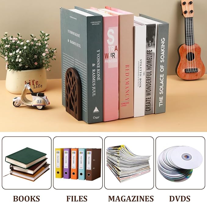 2 Pieces Wood Tree Book Ends for Shelves, Non-Skid Bookends Large Heavy Duty Bookend Book Holders for Heavy Books Decorative Book Accessories to Hold Books Firmly on Bookshelf