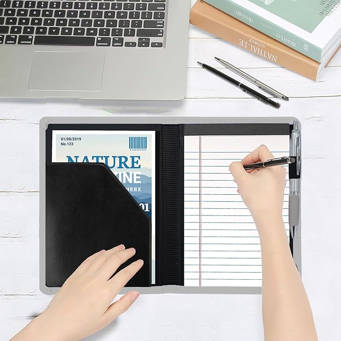 A5 Padfolio Business Portfolio Folder,Junior Size Document Folder Organizer, Padfolio with Interior Pocket and Pen Loop, 5 x 8 Writing Pad Included, Light Pink.