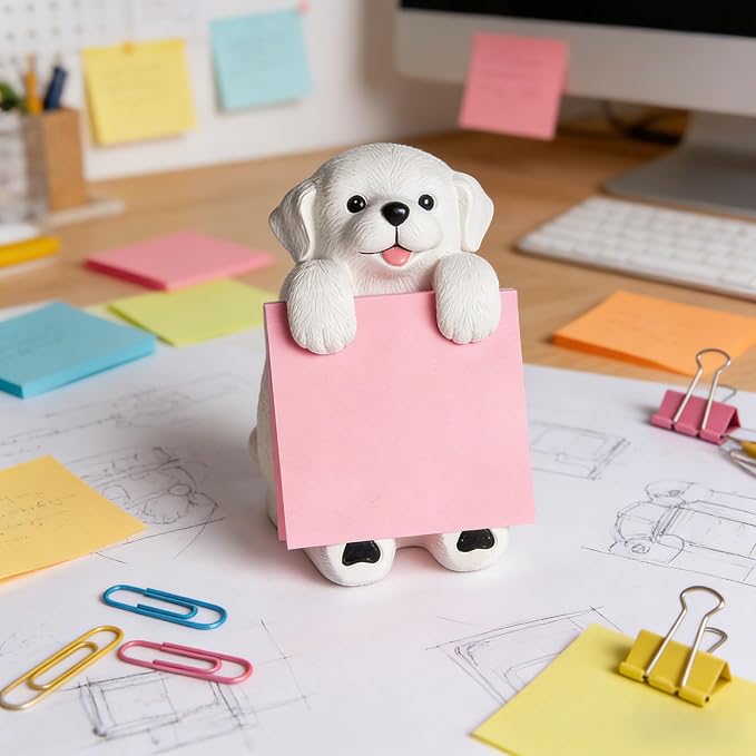 Dog Pop-Up Sticky Note Dispenser with 100 Sheets 3 x 3 Inch Notes, Handmade Resin Dog Desk Decor for Office, Home & Classroom, Gift for Teachers & Coworkers