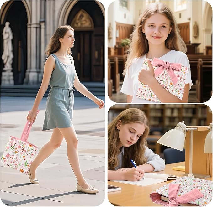 Bible Cover Case for Women,Large Bible Tote Bags for Women Organizer Quilted Bible Carrying Case(new) (Pink Flower-01)