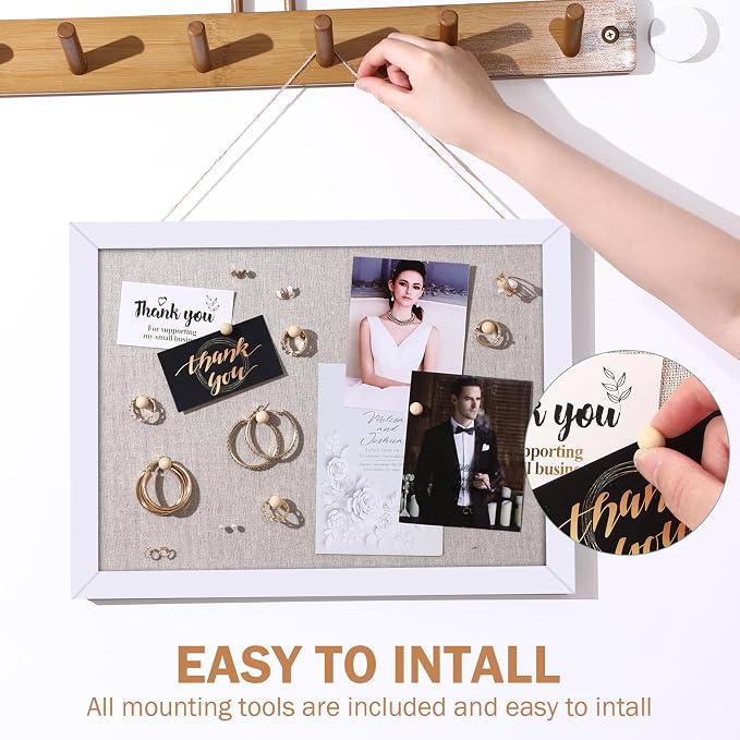 Teling 16 Pack Wood Bulletin Boards with Linen 12''x 16'' Cork Board for Walls with 90 Pushpin Decorative Wood Framed Display for School Office Home Decor (White)