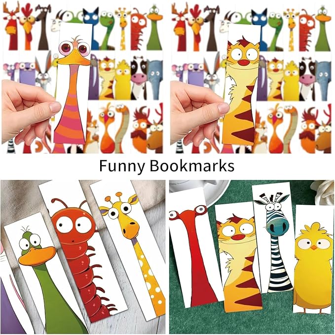 60PCS Funny Animal Bookmarks for Kids - Creative Unique Cartoon Page Holders,Gifts for Book Lovers, Students,Readers on Birthday/School Rewards/Library Reading,4th of July Gift