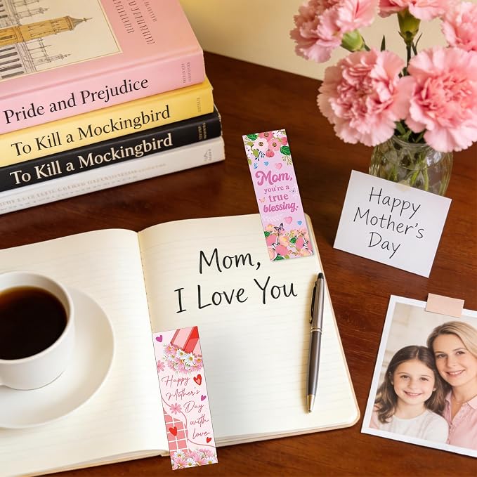 120 Pcs Mothers Day Bookmarks Gift, Christian Bible Verses Paper Bulk Bookmark Gift for Mama, Best Mom Ever Religion Inspirational Scripture Paper Book Mark Gift for Women Mom Reading Lover