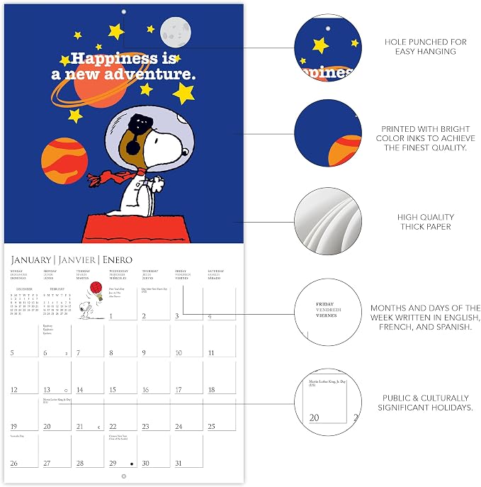 Graphique 2025 Peanuts Wall Calendar | 12” x 12” | Thick Paper | Home & Office Organizer | Large Monthly Grid | 3 Languages & Marked Holidays | 4 Month Preview Page for 2026