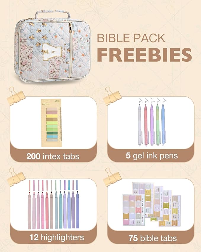 Initial Bible Cover Case for Women Girls Kid Large Bible Cover with Durable Handle Quilted Bible Carrying Case for Girls Bible Study Supplies Accessories (Spliced Flower I, one Size)