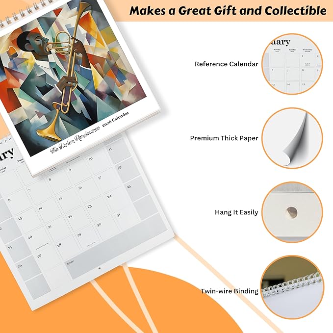 Harlem Renaissance- 2026 Wall Calendar 12” x 12”- Black Art, Culture and History- Printed on FSC Certified Cardstock Paper- Monthly Organizer for Home and Office