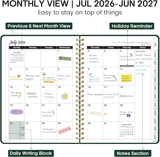 8.5" x 11" Academic Planner 2026-2027, Weekly & Monthly Calendar Planner Book, July 2026 – June 2027, Large Hardcover Organizer with Tabs, Perfect for Teachers, Students, Women & Men – A4, DarkGreen