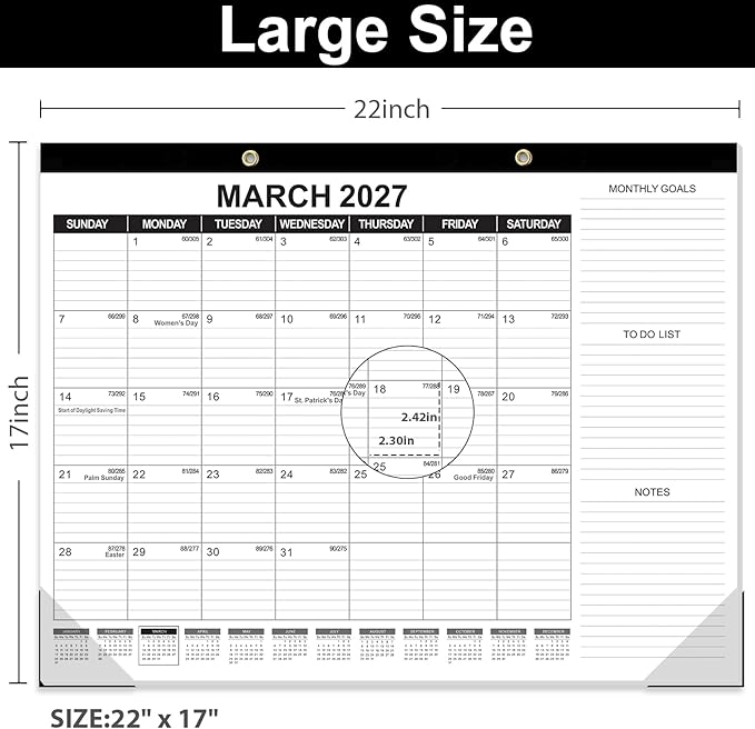 GuassLee Large Desk Calendar 2026,22" x 17" Desktop Wall Calendar 19 Months Planner Runs from Jun. 2026 to Dec. 2027 with Julian Date To-do & Notes Monthly Goals for School Home Office