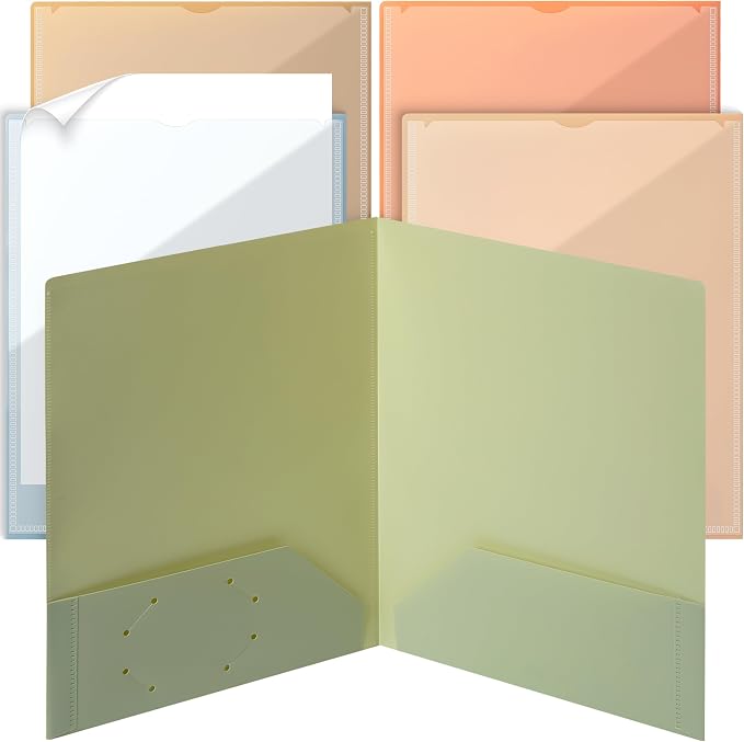 Mr. Pen- Plastic Folders with Front Pocket, 5 pcs, Assorted Colors, 2 Pocket Folder