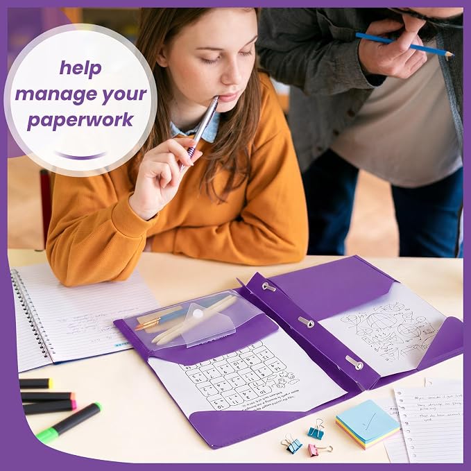 Kosiz 24 Pcs 2 Pocket Folders with Prongs, Paper Folders with 2 Pockets and 3 Prongs Fit Letter Size Paper, Back to School File Document Organizer for School Office Home Supplies (Purple)