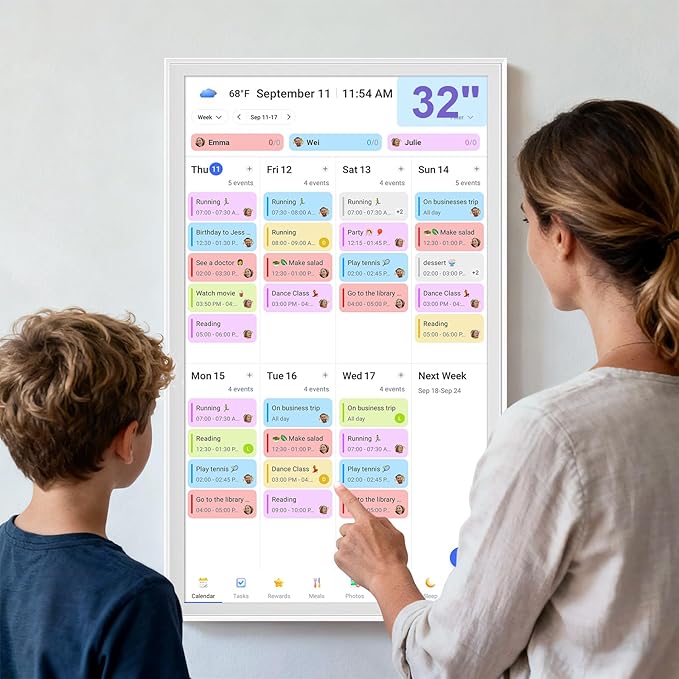 32 inch Smart Calendar Max, Digital Calendar & Chore Chart, Family Organizer with Interactive Touchscreen Display – Wall Mountable in Portrait or Landscape, Gifts for Women Men