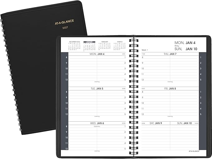 AT-A-GLANCE 2027 Appointment Book Planner, Weekly, 5" x 8", Hourly, Black (700750527)
