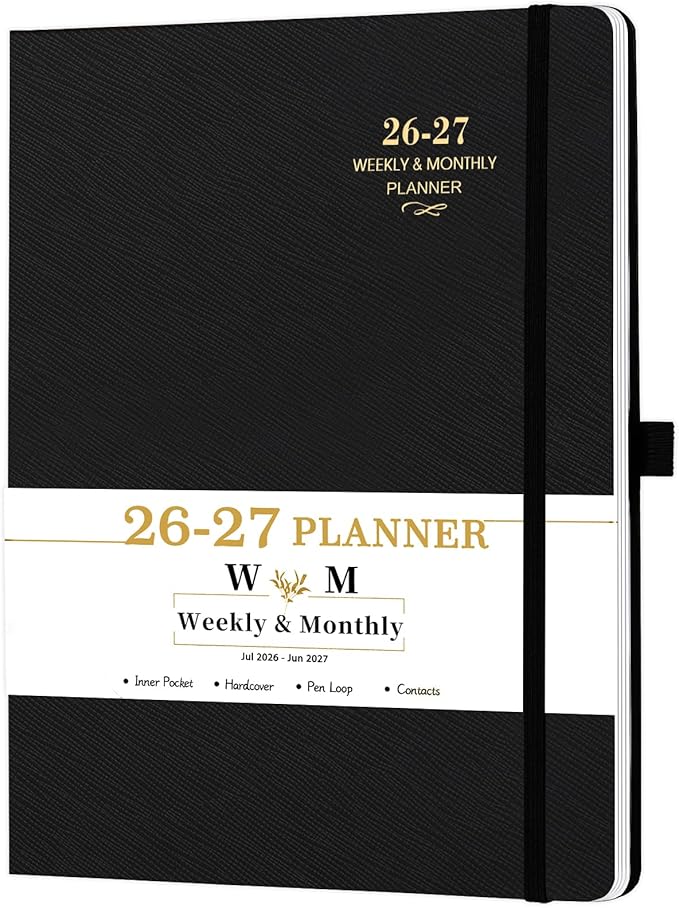 Planner 2026-2027 - Planner Weekly and Monthly 2026-2027, JUL 2026 - JUN 2027, Calendar Planner with Hardcover, Thick Paper, Back Pocket, Notes Pages, Pen Loop (9" x 11") - Black