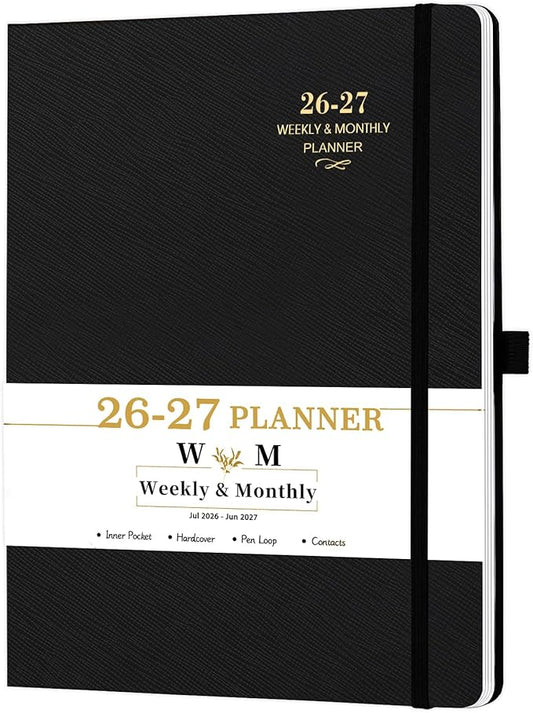 Planner 2026-2027 - Planner Weekly and Monthly 2026-2027, JUL 2026 - JUN 2027, Calendar Planner with Hardcover, Thick Paper, Back Pocket, Notes Pages, Pen Loop (9" x 11") - Black
