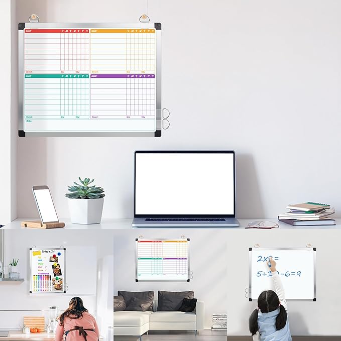 EAONE 16 x 12.6 in Magnetic Dry Erase Chore Chart & Whiteboard for Multiple Kids/Teens/Adults, Double Sided Chore Board Weekly Calendar for Wall, Aluminum Frame, 8 Markers, 4 Magnetic Pins, 1 Eraser