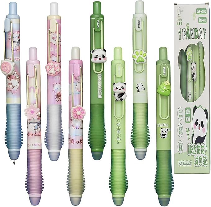 8 PCS Novelty Panda Sakura Erasable Pens Erasable Gel Pens With Black Ink For School Office Christmas Birthday Party