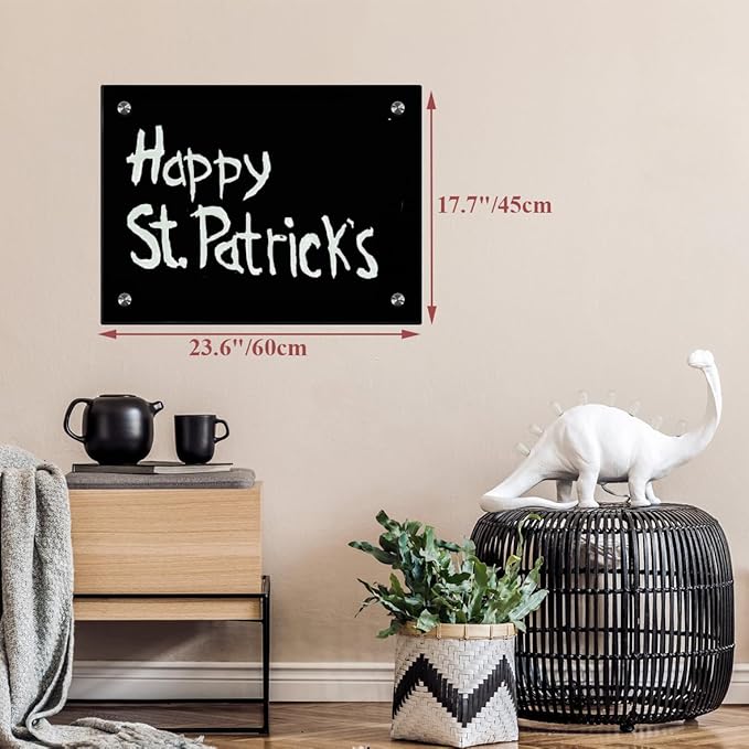 Black Glass Dry Erase Whiteboard, 18" x 24" Frameless Glass White Board for Home, School, Office, Black Surface