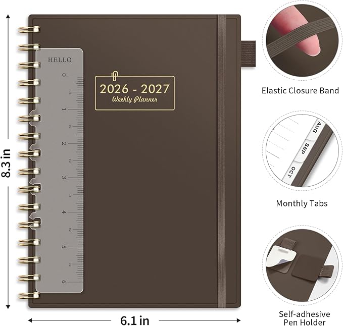 AHGXG Academic Planner 2026-2027, July 2026 - June 2027, Weekly and Monthly, 5.7" x 8.3", Calendar, Agenda for Women, Teacher, Student, School, 12-Month Tabs (Coffee)