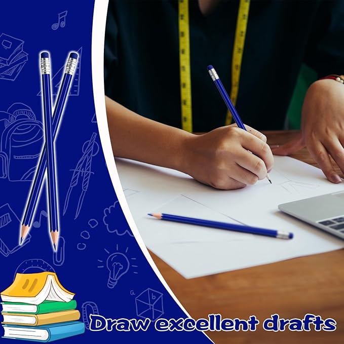 36 PCS Dark Blue Pencils with Eraser, Pre-Sharpened HB Pencils for Writing & Drawing, School Supplies for Kids Homework, Tests, Art Crafts & Teacher Grading (Dark Blue)