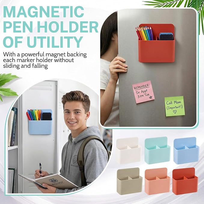 6 Pcs Magnetic Dry Erase Marker Holder Magnetic Pen Holder for Whiteboard Magnet Pencil Storage Organizer for Office Refrigerator Locker Classroom Organization Metal Cabinets (Boho)
