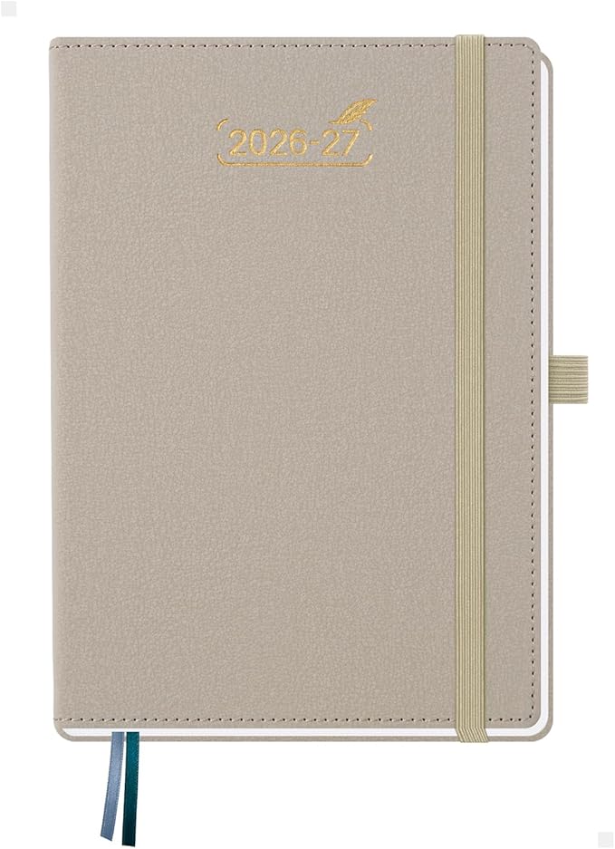 BEZEND Weekly Planner 2026-2027 (6" x 8.5") 2-Column Dual Schedule for Work/School/Home or 2 Person (Jul 26-Dec 27) 18 Months Academic Calendar with Tabs, PU Leather Hardcover -Beige
