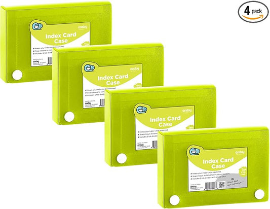 Enday Index Card Holder 3x5, Green Index Card Case with 5 Tab Dividers, Index Card Organizer, Flash Card Holder, Holds 100 Cards, 4 Pack