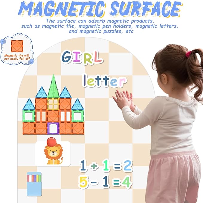 Magnetic Chalkboard Wall Decal 24''x40'' Arch - Removable Reusable Peel and Stick (No Wall Damage) Extra Strong Magnetism - Easy Clean Chalkboard for Home Office Playroom (Beige White Checker)
