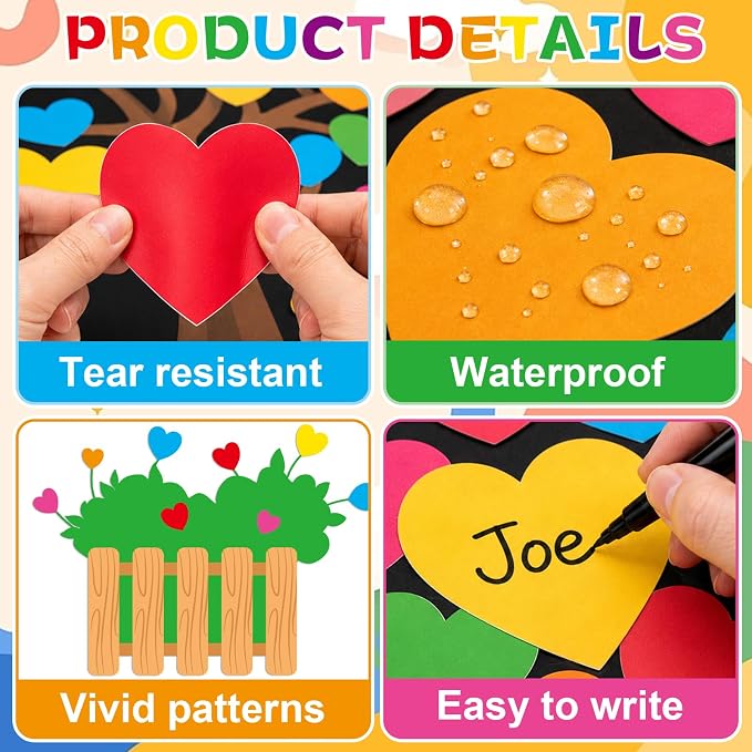 85pcs Rainbow Classroom Tree Bulletin Board Heart DIY Photo Name Tags Crafts Cutouts Back to School Rainbow Accents You Belong Here Welcome Classroom Decor for Nursery Elementary Chalkboard Wall Decor