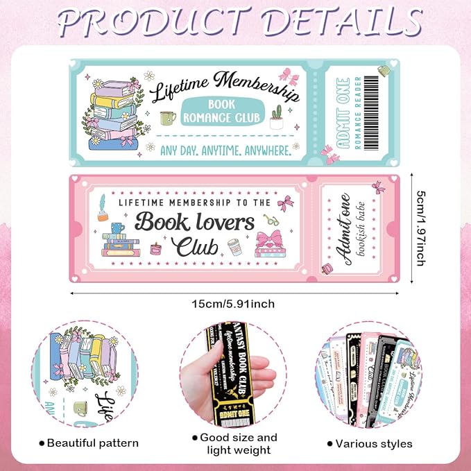 Vintage Ticket Bookmarks Gifts Set, 100 PCS Aesthetic Book Club Theme Paper Bookmarks Double Sided Matte Laminated Reading Gifts for Book Lovers Women Men Readers