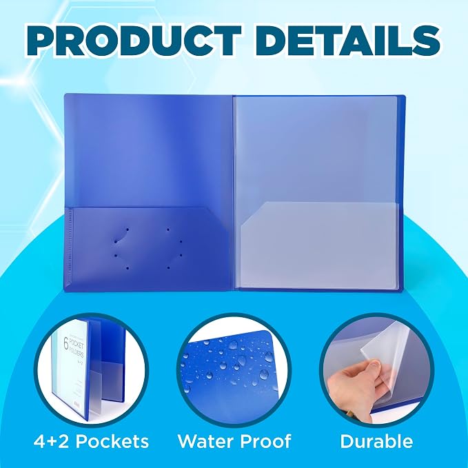 Darice 2 Pack 6 Pocket Folder - Double-Sided Multi Pocket Folder - Letter Size Paper Organizer for Office School - Pink & Blue - Back to School Supplies